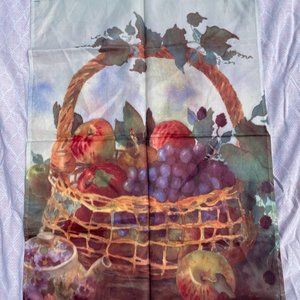 Toland Fruit Basket Country Basket 36x22 Apples Grapes Ivy Teapot Garden Flag